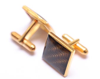 Handmade Brown Enamel Sterling Silver Square Cufflinks