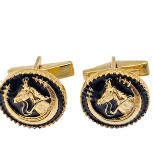 Horse Head Sterling Silver Cufflinks, Horse Cufflinks Pair , Black Enamel Horse Cufflinks, round Shape Wedding Cufflinks, Christmas Cufflink