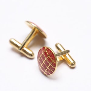 Handmade Sterling Silver Cufflinks: Red Enamel Oval Shirt Accessories