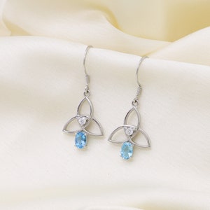 Blue Topaz Sterling Silver Dangle Earrings: Handmade Zircon Jewelry