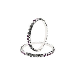 Vintage Sterling Silver Garnet Bangle: Floral Design, Handmade Jewelry