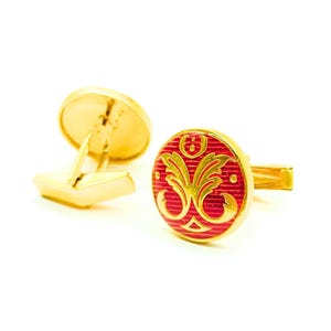 Vintage Red Enamel Floral Cufflinks - Sterling Silver Men&#39;s Jewelry