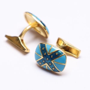 Sterling Silver Cufflinks: Blue Enamel Cross, Handmade Groomsmen Gift