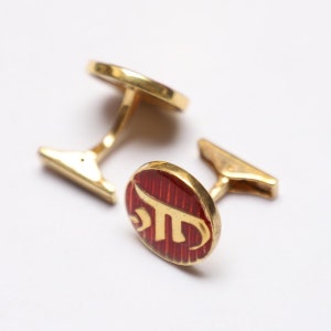 92.5 Silver  Cufflinks, Om Red Enamel Cufflinks, Sterling Silver Cufflinks, Gold Plated Cufflinks, round Shape Cufflinks, Gift Her.