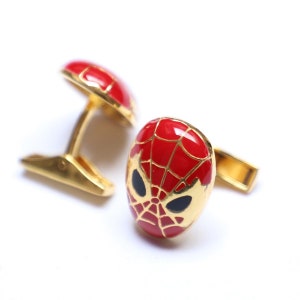 Spider-Man Cufflinks: Red & Black Enamel, 925 Sterling Silver, Groomsmen Gift