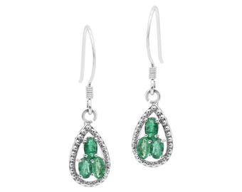 Emerald Dangle Earrings: Sterling Silver Pear Drop, Handmade Jewelry