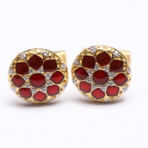 92.5 Silver  Cufflinks, Red Enamel Cubic Zircon Cufflinks, Shirt Accessories Wedding Cufflinks,Silver Jewelry,Luxury Custom Cufflinks