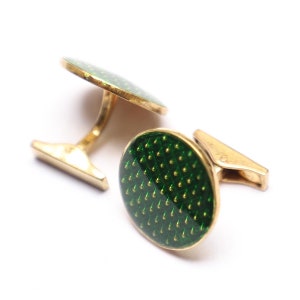 Personalized Sterling Silver Cufflinks: Round Green Enamel, Handmade