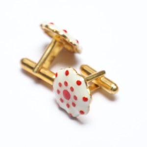 Sterling Silver Cufflinks: Red & White Enamel Polka Dot Design