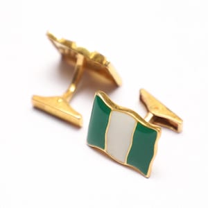 Sterling Silver Nigeria Flag Cufflinks: Enamel Novelty Cuff Links