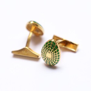 Sterling Silver Spider Web Green Enamel Cufflinks, Groomsmen Gift
