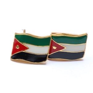 92.5 Silver  Cufflinks, Jorden Flag Cufflinks, Silver Jewelry Accessories, Sterling Silver Cufflinks, enamel Cufflinks, Flag Gift.