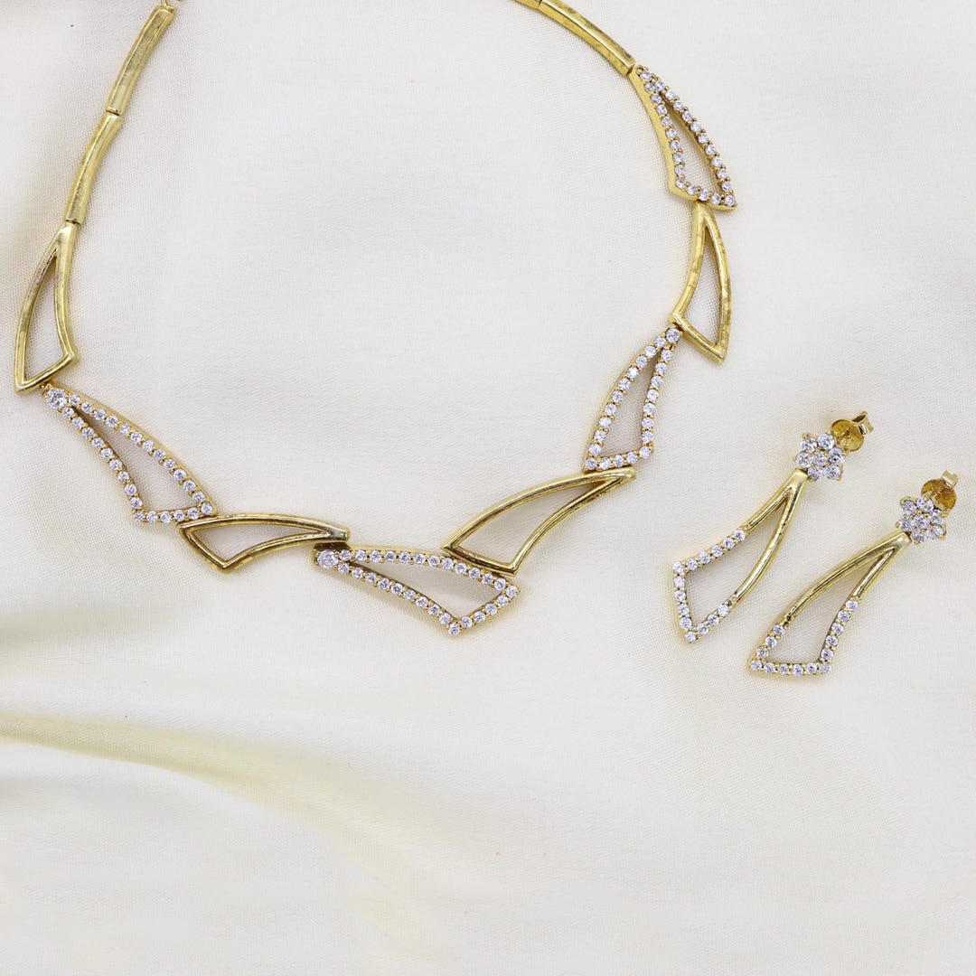 Argento 925 Collana E Orecchini A Goccia Con Perle E Cristalli - Set Gioielli In Sterling Set Collana E Orecchini - Foto 2