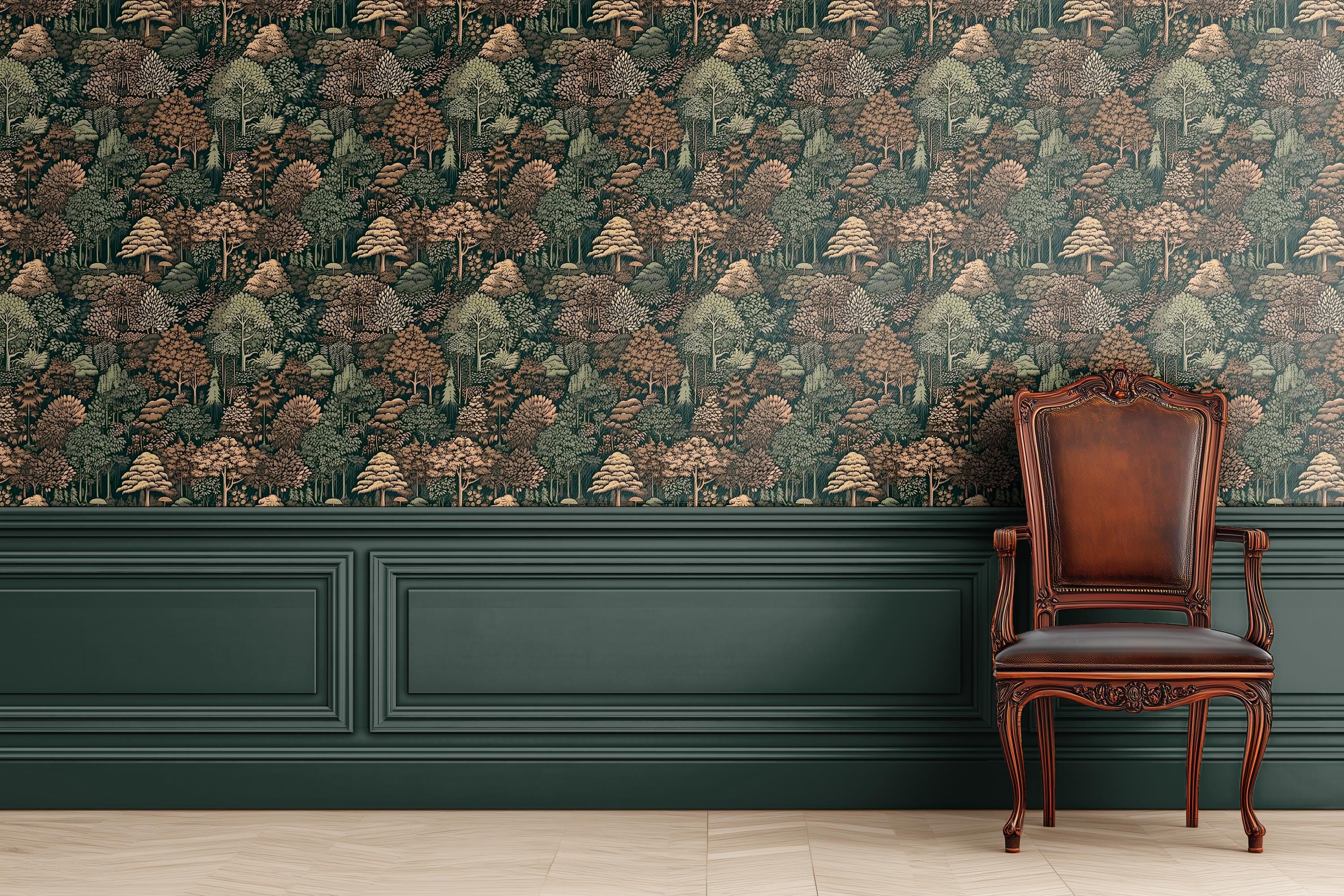 Moody Vintage Forest Tree Pattern Wallpaper - Etsy