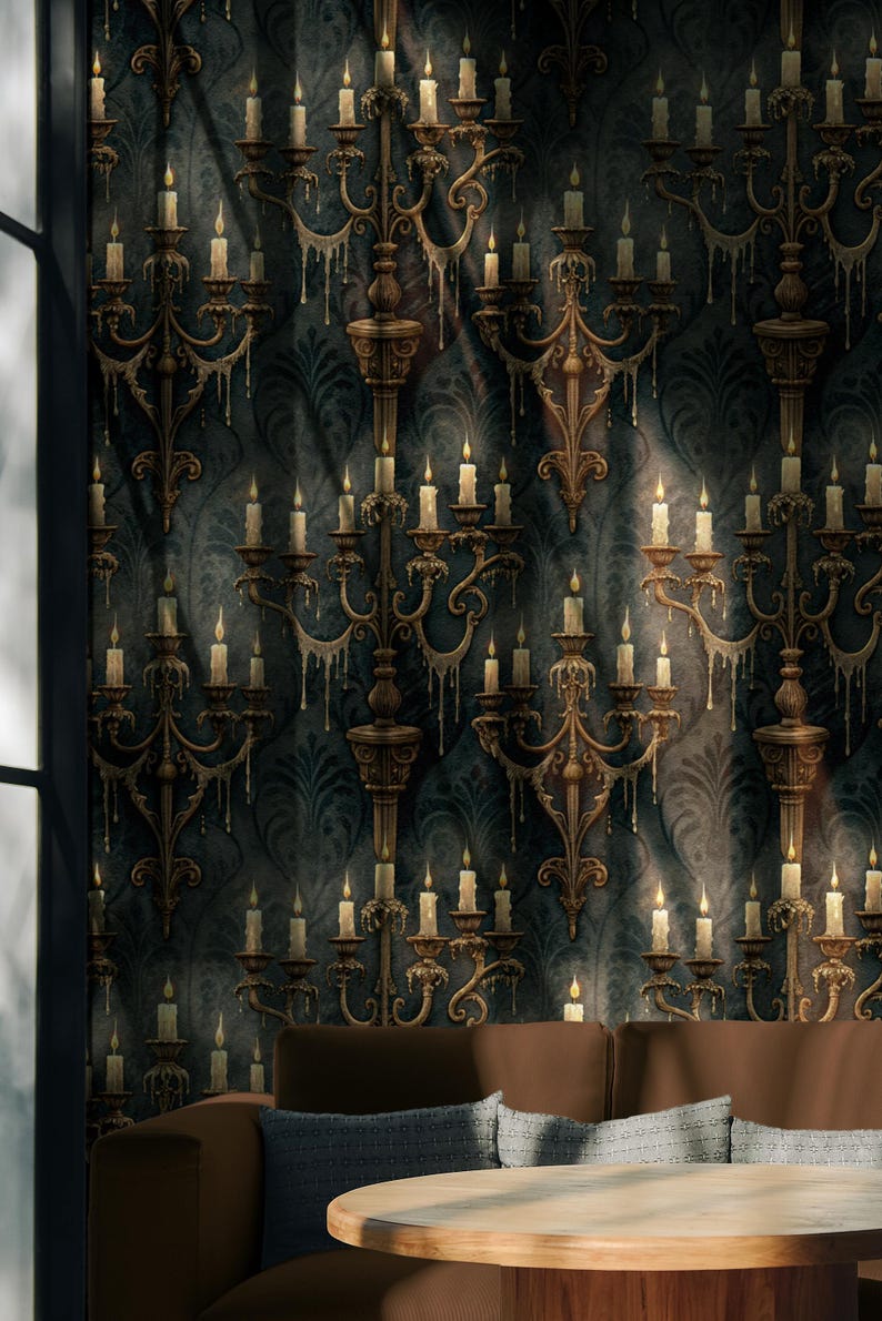 Gothic Candelabra Wallpaper: Dark Victorian Haunted House Wall Decor - Etsy