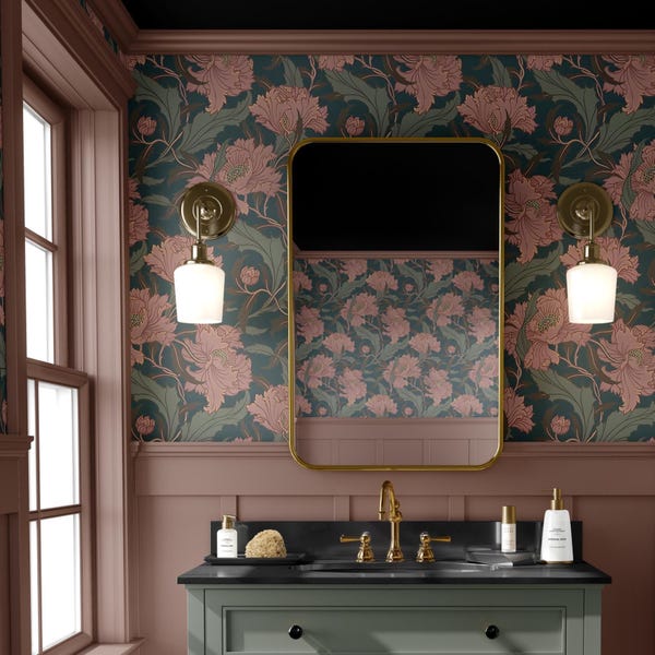 Dark Floral Wallpaper With Elegant Pink Flowers