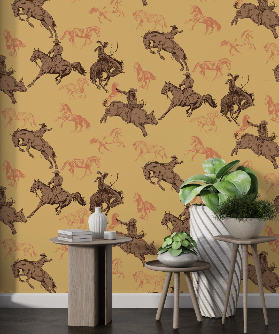 Protection Mural Box Rodeo Vintage Rodeo Horse Wallpaper: Rustic Western Peel & Stick Wall Mural ...
