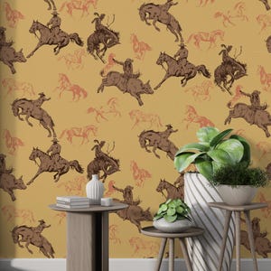 Vintage Rodeo Horse Wallpaper: Rustic Western Peel & Stick Wall Mural