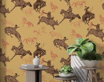 Vintage Rodeo Horse Wallpaper: Rustic Western Peel & Stick Wall Mural