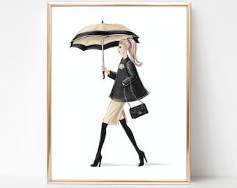 Mode Skizze Druck, Mode Mädchen Kunstdruck, schwarz und weiß Wandkunst, Mode Kunst Poster, Herbst Mode Wandkunst, Mode Liebhaber Geschenk