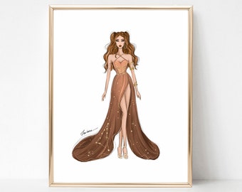 Capricorn print, Zodiac sign fashion illustration art print,  Capricorn girl fashion wall art, Capricorn poster, Capricorn gift for her