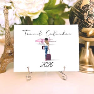 Travel Calendar 2026, Desk Calendar, Fashion illustrated calendar, Girly desk decor, Gift for travel lover, Cute calendar for her