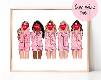 Galentines art print fashion sketch, Best friends print, Preppy girls print, teen girl wall art, Bestie gift, Valentines Day gift for her