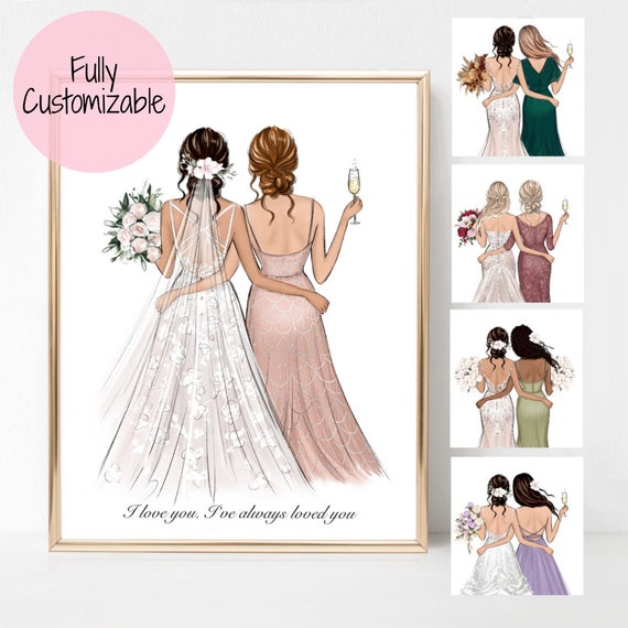 Custom Bride and Bridesmaid Art Print, Bride Mother Maid of Honor Portrait, Wedding Keepsake Art, Bridal Party Print - Etsy Custom Bride and Bridesmaid Art Print, Bride Mother Maid of Honor Portrait, Wedding Keepsake Art, Bridal Party Print - Etsy