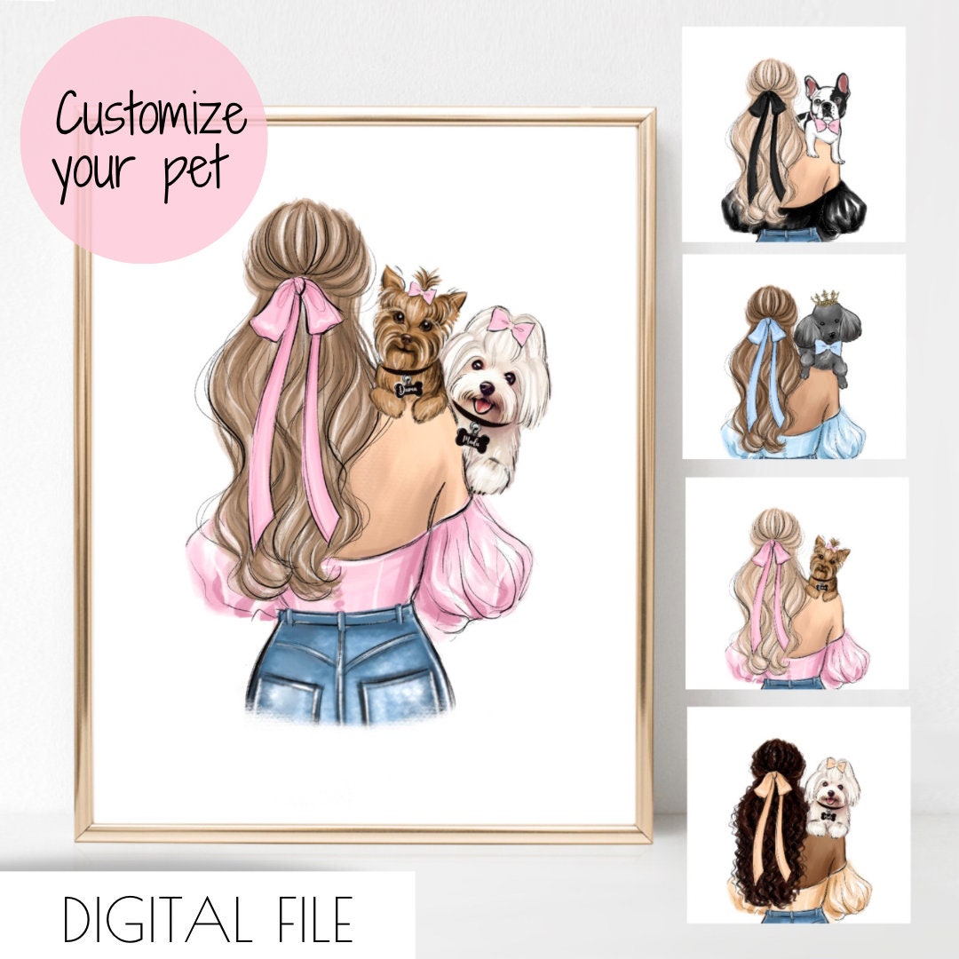 Custom Dog Mom Drawing From Photo, Digital Download Personalized Pet ...