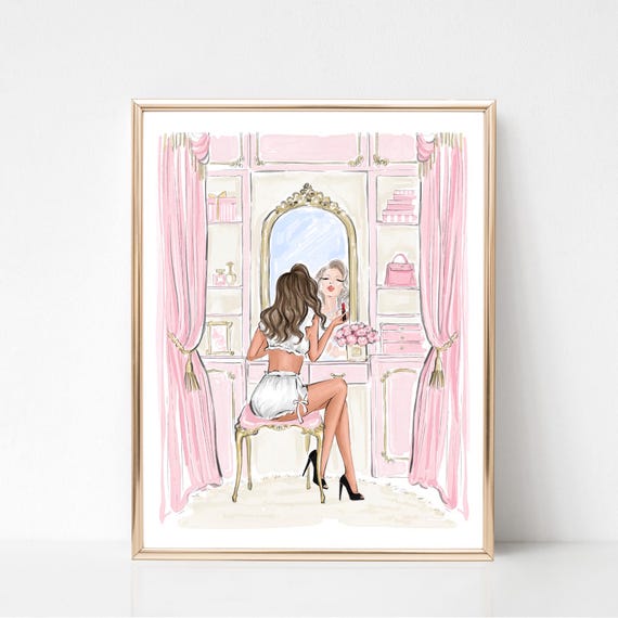 Personalized Vanity Art Print, Glamorous Fashion Illustration, Custom Makeup Room Wall Art, Chic Dressing Table Decor, Elegant Beauty Print