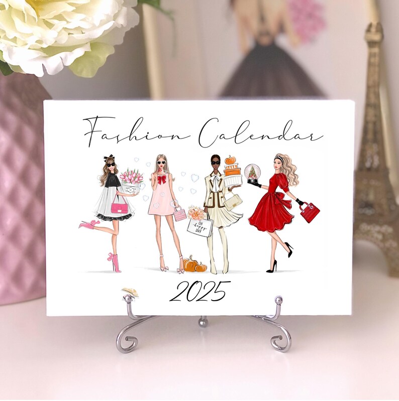2025 Desk Calendar, Fashion Illustration Mini Calendar, Illustrated 12