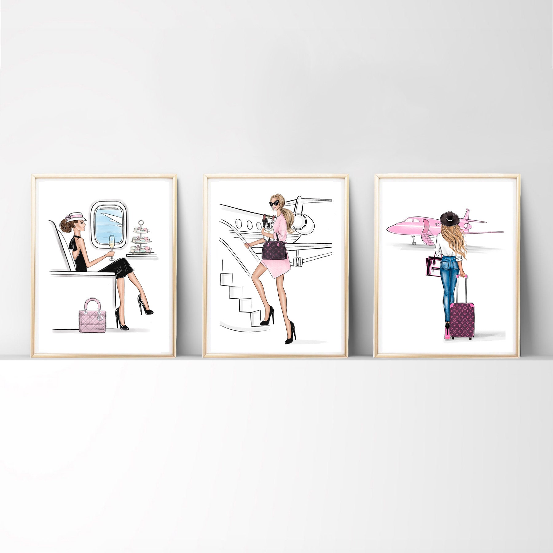 Travel Art Prints Set of 3 Fashion Illustrations 3 Piece Wall 