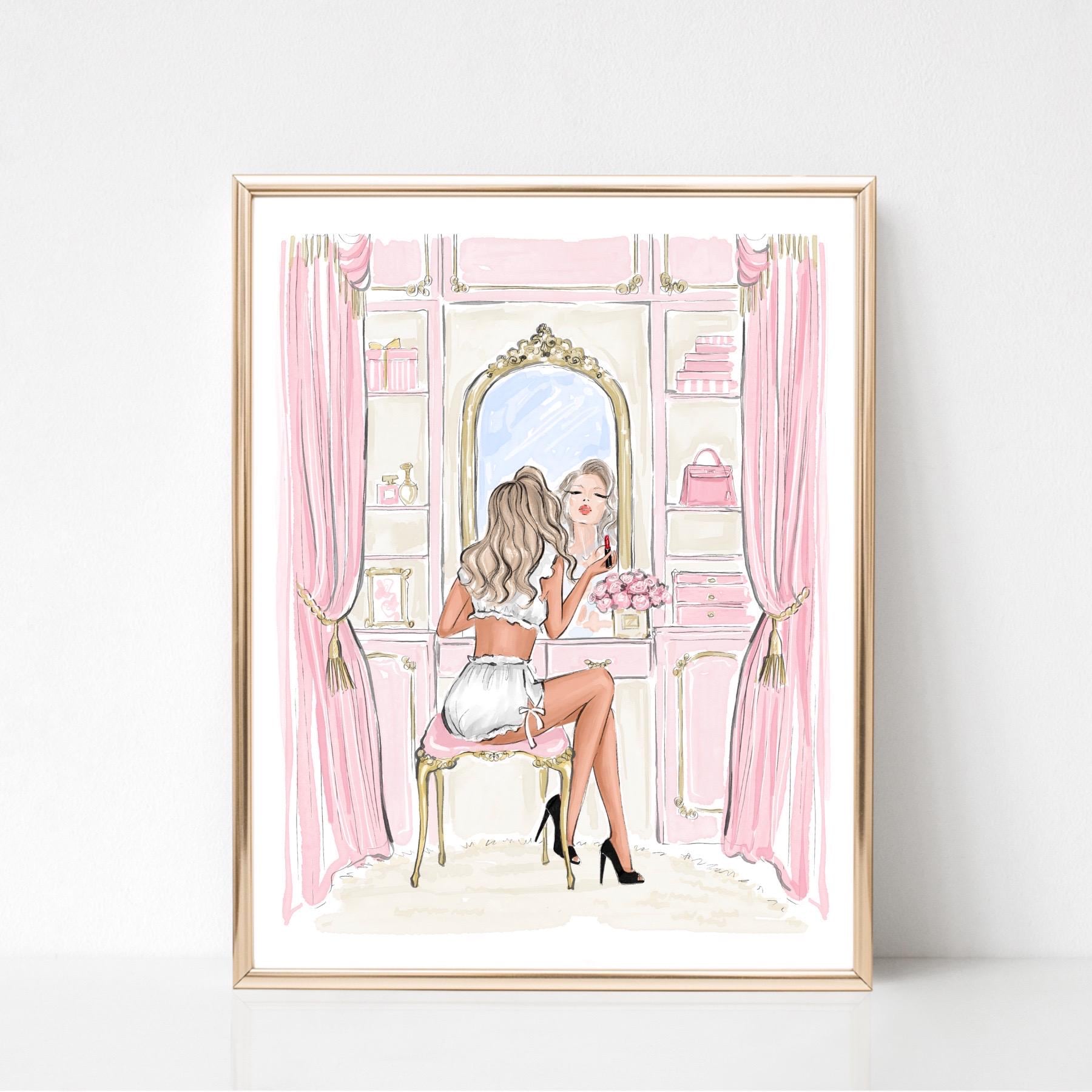 Personalized Vanity Art Print, Glamorous Fashion Illustration, Custom Makeup Room Wall Art, Chic Dressing Table Decor, Elegant Beauty Print