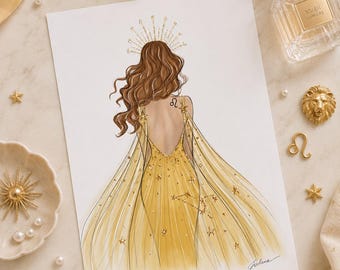 Leo Zodiac Girl Art Print: Fashion Illustration, Astrology Gift