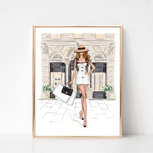 Akvarell modeillustration Konsttryck: Chic flicka i Paris väggdekor