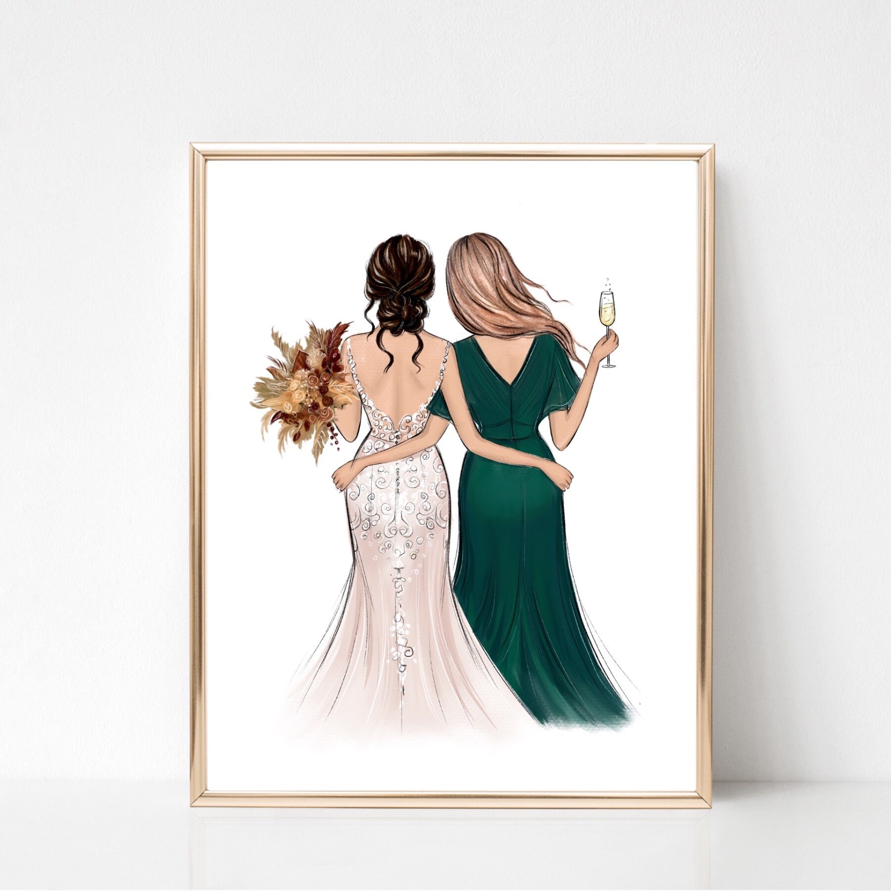 Custom Bride and Bridesmaid Art Print, Bride Mother Maid of Honor Portrait,  Wedding Keepsake Art, Bridal Party Print - Etsy
