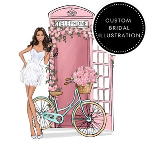 Ilustração de noiva personalizada, esboço de vestido de casamento personalizado, ilustração de moda personalizada, arte de vestido de casamento personalizado, presente de chá de panela