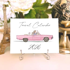 Travel Calendar 2026, Desk Calendar, Fashion illustrated calendar, Girly desk decor, Monthly calendar fashion sketches Gift for travel lover