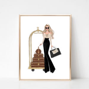 Sassy girl fashion art print, Chic travel art print for fashion lovers, fashion sketch illustration, vanity wall art,fashion bedroom art