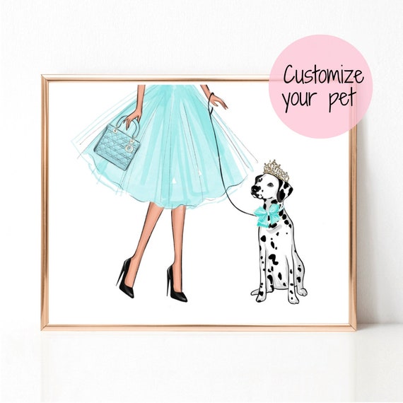 Custom dog drawing fashion illustration, Personalized dog art print, Custom dog wall art, Fashion dog portrait, Dog lover gift for her