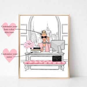 Girl Boss in New York city art print fashion sketch, NYC office art print, office wall art, fashion amant cadeau pour elle, Cadeau pour les copines