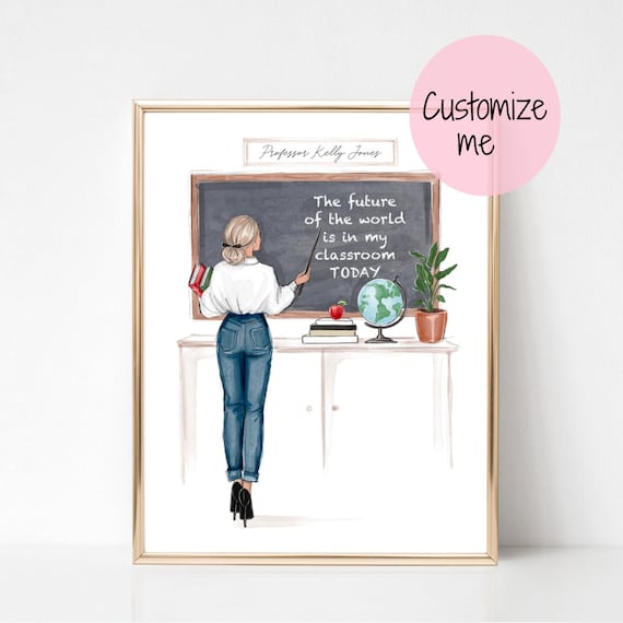Custom name teacher art print fashion illustration, back to school art print, teacher art print, art teacher gift, girly fashion sketch