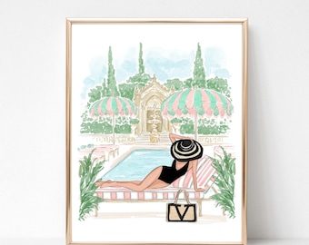 Watercolor fashion art, Chic Girl Fashion Illustration, Summer Fashion Art Print, Glam Wall Decor, Vacation Vibes Artwork, Fashion gift