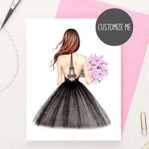 Juego de tarjetas de felicitación personalizadas de París de 5, tarjetas de ilustración de moda, tarjetas personalizadas de la Torre Eiffel, papelería de París, juego de tarjetas personalizado
