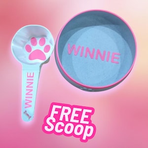Personalized Dog Food Bowl with FREE Scoop – Custom Pet Feeder with Name – Dog, Cat Bowl Gift Measuring Scoop & Bowl Set for Pet Owners