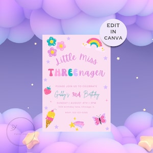 Little Miss Threenager - In My Threenager Era - 3rd Birthday Invite - 3rd Invitation - Threenager Era - Instant Download Editable Template