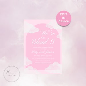 We&#39;re on Cloud 9 Shower Invite - Girl Baby Shower Invite - Cloud Nine Baby Shower - On Cloud Nine - Editable Template - Instant Download