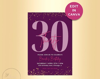 30th Birthday Invite - Thrity Invitation - 30th Invite - Digital Download - Editable Template
