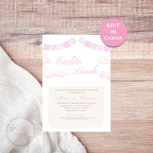 Cielito Lindo Baby Shower Invite WITH diaper raffle - Cielito Lindo Invitation - Cielito Lindo Pink - Girl Shower Invite - Editable Template