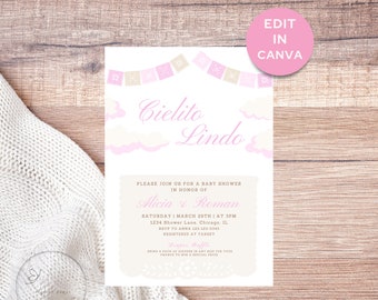 Cielito Lindo Baby Shower Invite MIT Windel Verlosung - Cielito Lindo Einladung - Cielito Lindo Pink - Girl Shower Invite - Bearbeitbare Vorlage